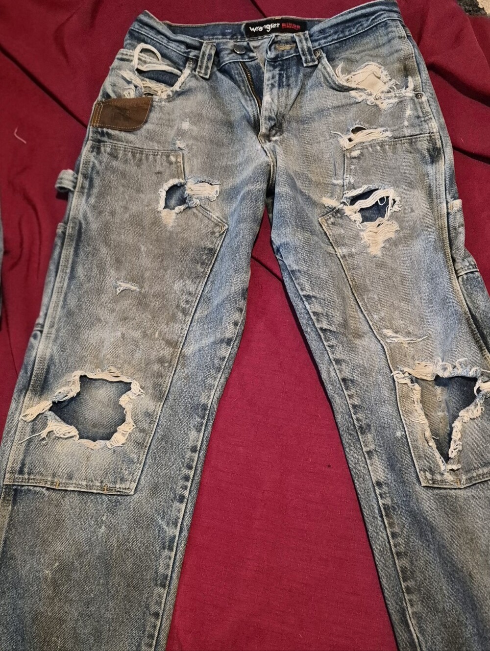 Wrangler Riggs Distressed/thrashed Light Blue Ripped Relaxed Jeans